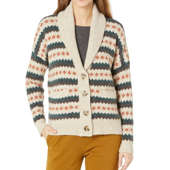 Madewell Adrienne Fair Isle Shawl Collar Alpaca Wool Blend Cardigan Women Small. - Picture 2 of 10
